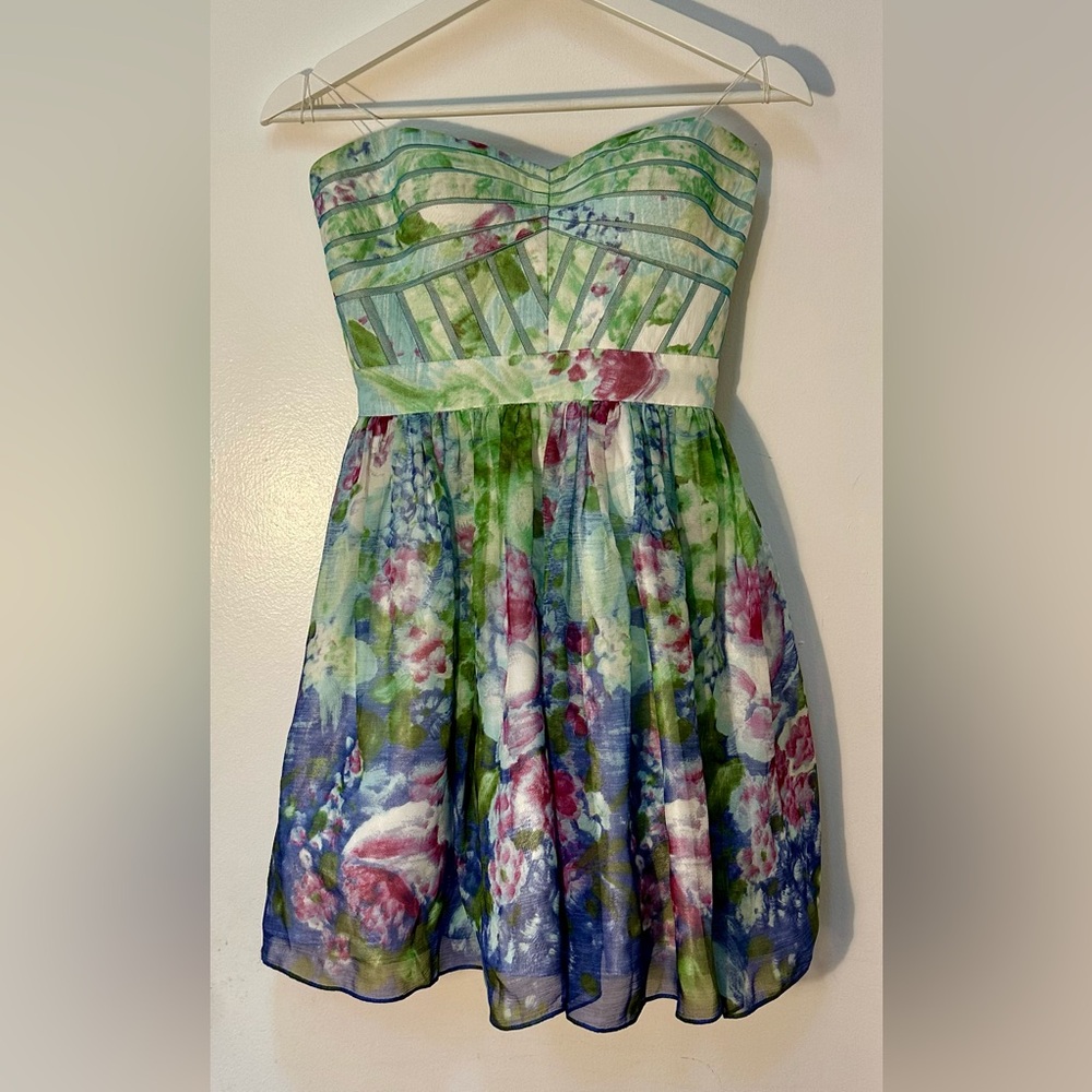 Aidan Mattox Springtime Silk Strapless Dress - Size 0